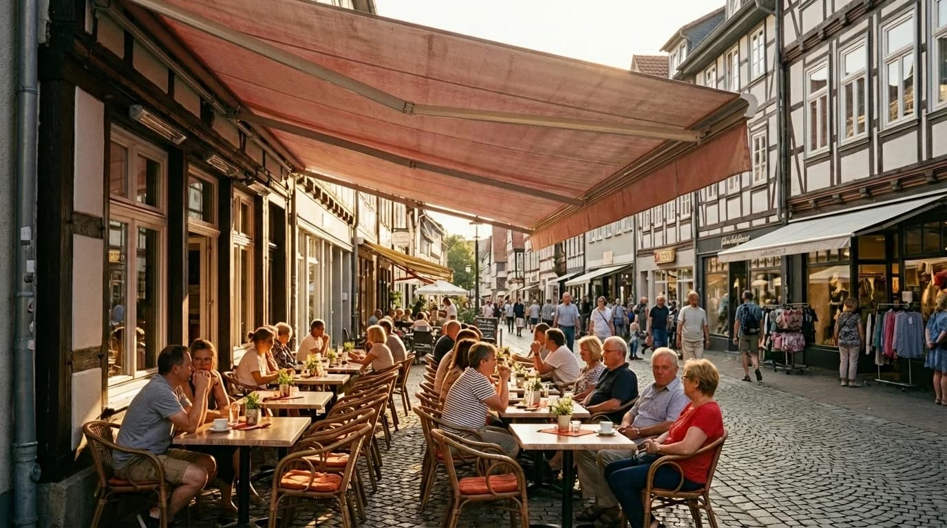 Verblasste Markise mit verschlissenem Stoff